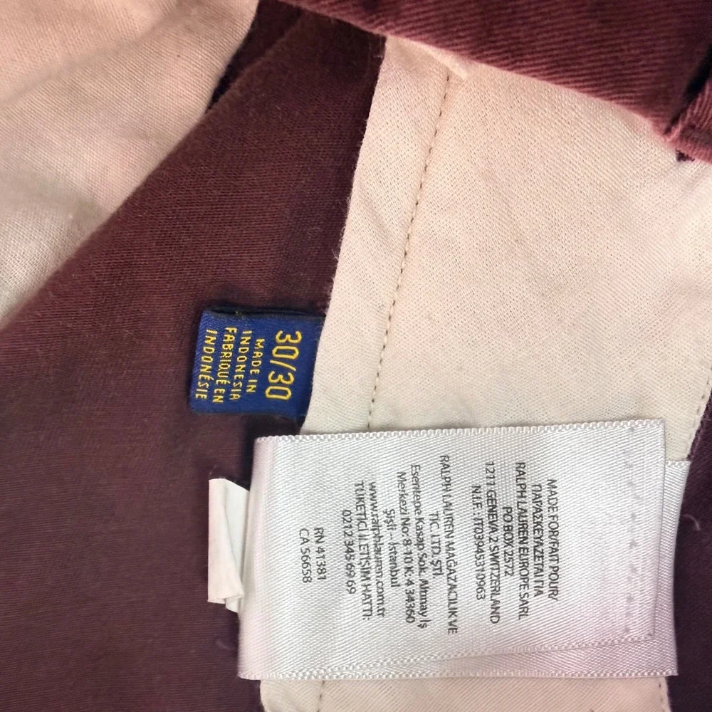 Polo Ralph Lauren Chino Pants Men 30/30 Burgundy Maroon Stretch Classic Fit Prep